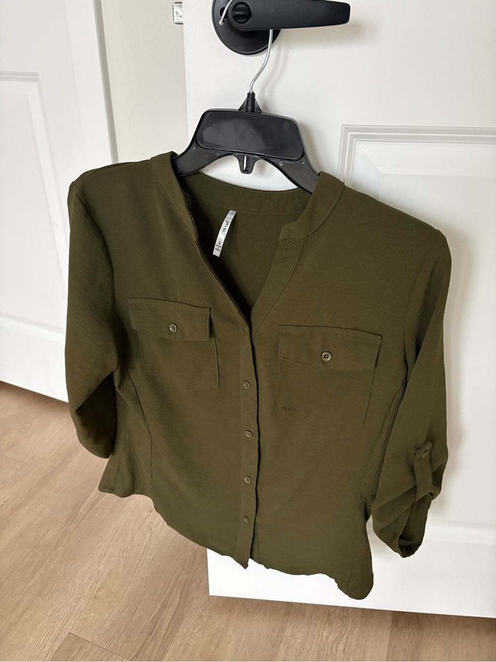 Olive Green Button-Front Blouse - Women’s Clothing
